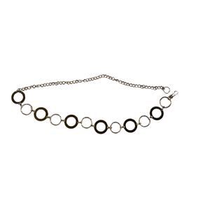Y2K Silver Ring Chain Belt Adjustable Black Enamel Circle Festival Grunge